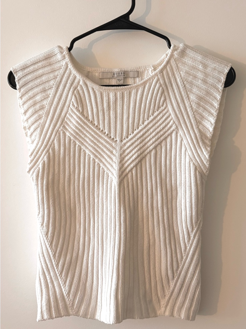 GUESS Ivory Ribbed Knit Open Back Sleeveless Top Size S